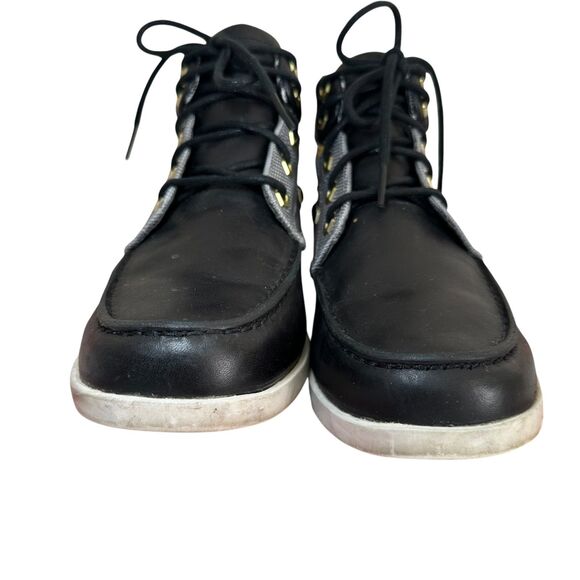 Timberland Oakwell 7 Eye Moc-Toe Boots Men's Size 7 Black Leather Gold Emblem - Picture 2 of 9